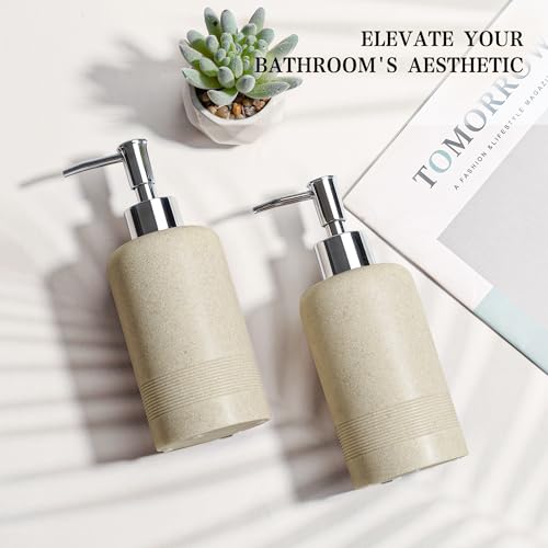 2pcs/Set Hand Soap Dispenser Sets - 10.8oz Refillable Resin Liquid Soap Dispensers with Rust-Proof Pump for Bathroom Countertop or Kitchen, Beige - color: Beige