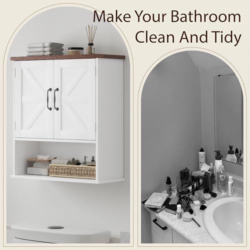 Smuxee Farmhouse Bathroom Cabinet Wall Mounted, White Small Medicine Cabinet with Adjustable Shelf, Bathroom Cabinet for Living Room, Laundry Room - color: White, size: Small