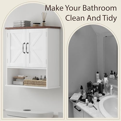 Smuxee Farmhouse Bathroom Cabinet Wall Mounted, White Small Medicine Cabinet with Adjustable Shelf, Bathroom Cabinet for Living Room, Laundry Room - color: White, size: Small