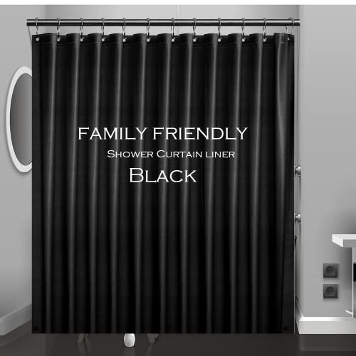 Black Plastic Shower Curtain Liner, 72x72 Inch Thin Lightweight Black Plastic Bathroom Shower Showroom Inner Curtain with Rustproof Metal Grommet Holes and Weighted Magnets - color: B03-black, size: 72"W x 72"L (Pack of 1)