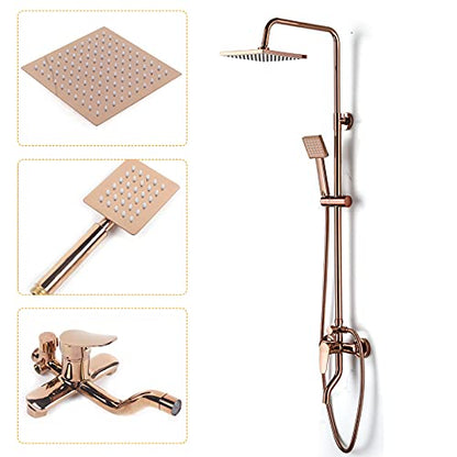 Rose Gold Bathroom Rainfall Shower Faucet Set, Overhead Shower, Hand Shower with 1.5M Hose and Bracket Wall Mount Hand Spray Mixer Tap Faucet Head Set