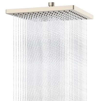 Hibbent cUPC Certified High Pressure 12'' Rain Shower Head, Brushed Nickel | Thickness Metal Showerhead, Square Large Bathroom Rainfall Shower Head, Adjustable Brass Ball, Waterfall Full Body Coverage - color: Brushed Nickel, style: Square 12''