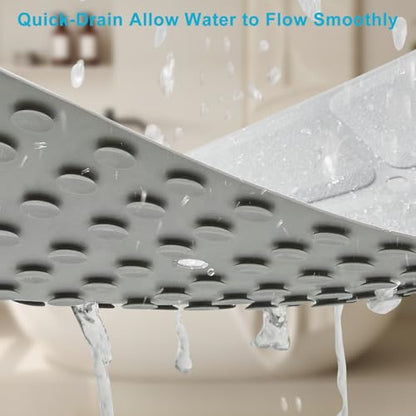 Webos Non-Slip Bath Mat for Tub & Shower：Silicone Foldable Bathtub Mat with Strong Suction Cups, Quick Drain Holes, Machine Washable Extra Large Bathroom Mats 35.8" x 17.7", Grey - color: Grey, size: 35.8" x 17.7" (Rectangular)