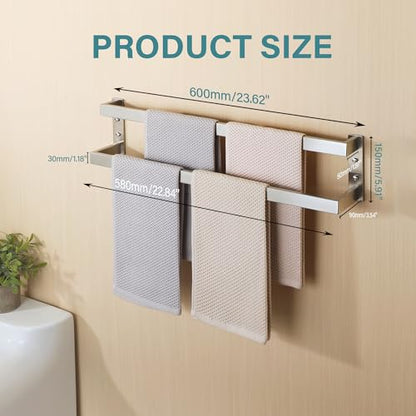 Alise Double Towel Bar, 24" Double Towel Racks for Bathroom, Brushed Nickel | Bathroom Towel Rack Wall Mounted, 3.54" Wide Faster Drying, Ladder Design, SUS304 Stainless Steel - color: Brushed Nickel, size: 24-inch