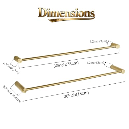 Towel Racks for Bathroom, NEWRAIN 30 inch Double Bath Towel Bar Wall Mounted, Stainless Steel Kitchen Towel Holder, Brushed Gold Towel Rod Towel Rail Hange - color: Brushed Gold, style: Double Bar