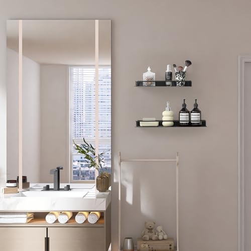 RFOUO 8 Inch Small Metal Wall Shelf with Guard Rail,Black,1 Pack | Small Bathroom Shelf, Wall Mounted, Aluminum Floating Shelf, For Toothbrush Perfume Spice,Bathroom Bedroom Kitchen - color: Black, size: 8Inch