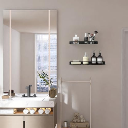 RFOUO 8 Inch Small Metal Wall Shelf with Guard Rail,Black,1 Pack | Small Bathroom Shelf, Wall Mounted, Aluminum Floating Shelf, For Toothbrush Perfume Spice,Bathroom Bedroom Kitchen - color: Black, size: 8Inch