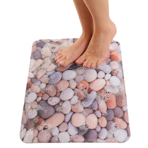 ENKOSI Non Slip Bath Mat for Tub and Shower Floors – Anti Slip Shower Mat with Strong Secure Grip – Unique Pebble Stone Print Bathroom Mat for Inside Bathtub and Smooth Stalls (28x16 Pebble Stone) - color: Pebble Stone