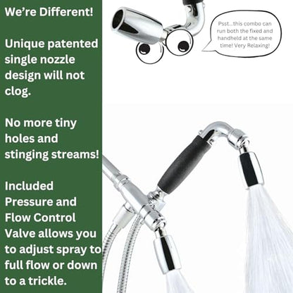 High Sierra® - Solid Lead-Free Metal 4-Way Combo CLASSIC™ Fixed and Handheld Shower Head with Hose. Run Separately or Both at Full Flow - 1.8 GPM per Shower Head - Matte Black Finish - color: Matte Black w/ Nylon Insert, size: 1.8 GPM