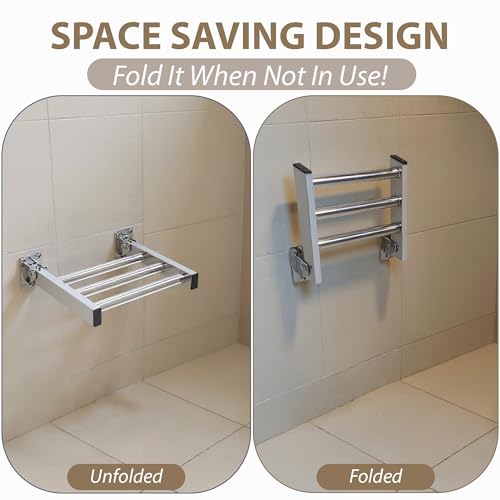 Shower Foot Rest and Shaving Pedestal - Wall Mount Folding Shower Ledge/Elevate Foot for Comfort/Safely Shave Legs and Wash Feet/Supports 200 lbs/ 304 Stainless/Polished Chrome/ 9”x 8” - color: Polished Chrome