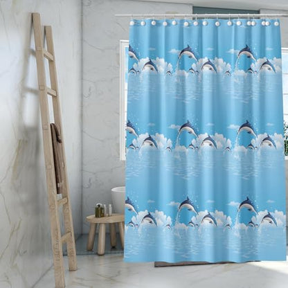 TIKABC Shower Curtain Liner, 4G PEVA Blue Dolphin Shower Liner, Plastic Waterproof Shower Curtains, 72x72 inch with Grommet Holes 3 Magnetic Weights - color: Blue Dolphin