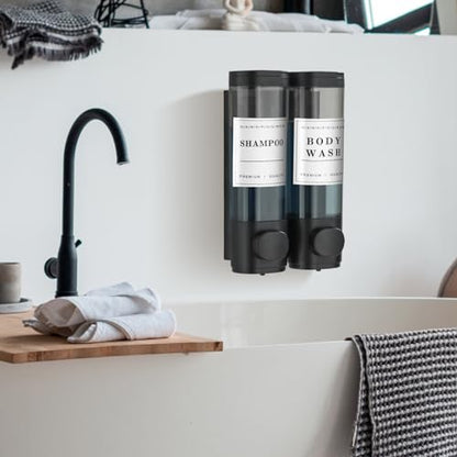 Shampoo and Conditioner Dispenser,Unisense Shower Soap Dispenser 2 Chamber No Drill Wall-Mounted Shampoo Dispenser for Shower Wall Mounted Shower Dispenser for Bathroom Hotel Large Capacity,Black - color: Black 2 Chamber