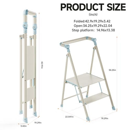 Foldable Toddler Tower, 2-Step Kids Step Stool with Safety Rail, Compact Folding Toddler Standing Stool for Kitchen, Bathroom and Home, Step Ladder for Toddlers and Adults - color: Sea Salt Blue