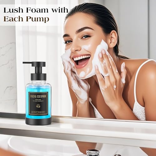 Luxspire Glass Foaming Soap Dispenser 15oz Hand Soap Bottle, Clear, 2 Pack | Anti-drip pump, wide mouth easy refill, non-slip silicone base, 7 waterproof labels, bathroom and kitchen sink use - color: Clear