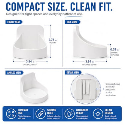 White No Drill Adhesive Wall Shelf, Round Plastic Cup Holder