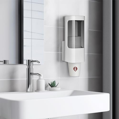 Cup Dispenser, Water Cooler Cup Dispenser for 3oz-5oz Disposable Cups-White | Bathroom Cup Holder, Plastic Paper Cup Dispenser with Adhesive/Screw Mount for Office, Hospital, Bathroom - color: White