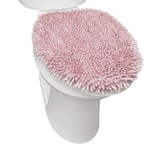 TOWN & COUNTRY BASICS Spa Step Noodle Solid Bathroom Toilet Lid Cover, Plush, Soft, and Absorbent, Machine Washable, Blush, 18.5"x19.6" - color: Blush