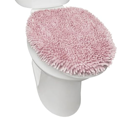 TOWN & COUNTRY BASICS Spa Step Noodle Solid Bathroom Toilet Lid Cover, Plush, Soft, and Absorbent, Machine Washable, Blush, 18.5"x19.6" - color: Blush