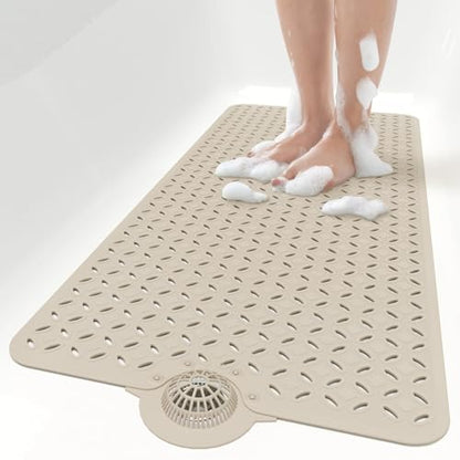 OTHWAY Bath Mat for Tub Non Slip: 39" X 17" Long Bathtub Mat with Hair Catcher│Big Drain Holes Shower Mats for Inside Shower│Machine Washable (Brown) - color: Brown