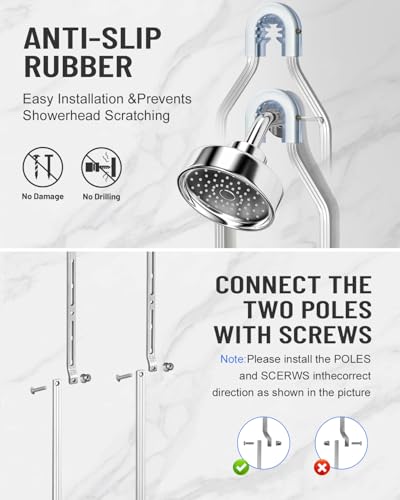 Adjustable Shower Caddy Hanging for Handheld Showerheads - Never Rust Shower Hanging Organizer, Upgraded Bathroom Shower Rack with Soap Basket, Hooks and Toothbrush Holder (Silver) - color: Silver