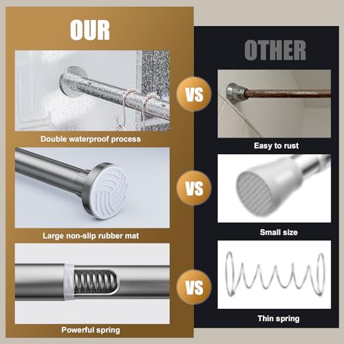 Ausemku Shower Curtain Rod 32-80 Inch Adjustable - 1 Inch Diameter Heavy Duty No drill Spring Tension Shower Rod, Non-Slip Rustproof Telescopic Rod for Bathroom, Nickel - color: Nickel, size: 32-80 Inches