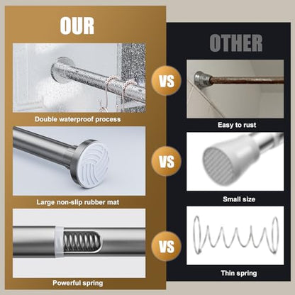 Ausemku Shower Curtain Rod 32-80 Inch Adjustable - 1 Inch Diameter Heavy Duty No drill Spring Tension Shower Rod, Non-Slip Rustproof Telescopic Rod for Bathroom, Nickel - color: Nickel, size: 32-80 Inches
