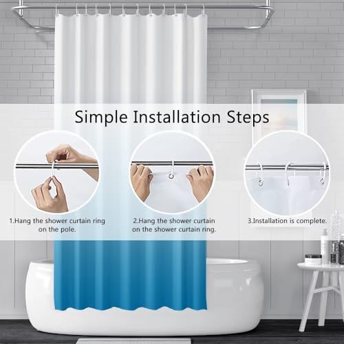 Ombre Blue Stall RV Bathroom Shower Curtain 36x72inches | Machine Washable Waterproof, Modern Solid Boho Gradient, Window Curtain with Hooks, Dorm Hotel Room Divider, Easy to Install - color: Ombre Blue, size: 36"W x 72"L (Pack of 1)