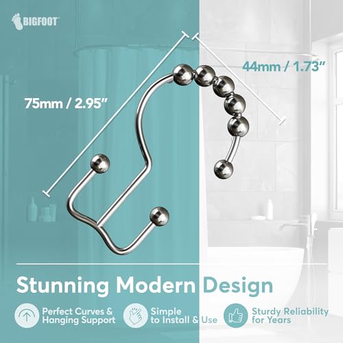 BigFoot Shower Curtain Hooks - 12 Rust-Resistant Stainless Steel Double Hooks, Easy Glide & Secure Hold, Fits Any Shower Curtain Rod, Rings Hold Liners & Curtains, Nickel Color - style: Style 2 Double Hook