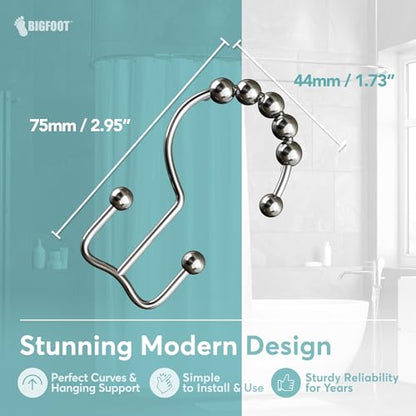 BigFoot Shower Curtain Hooks - 12 Rust-Resistant Stainless Steel Double Hooks, Easy Glide & Secure Hold, Fits Any Shower Curtain Rod, Rings Hold Liners & Curtains, Nickel Color - style: Style 2 Double Hook