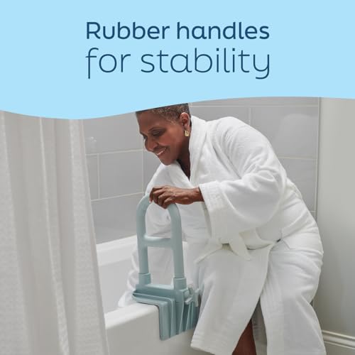 Medline Clamp-On Bathtub Grab Bar, Fits Tub Walls 2.75–6.25 in Wide | 250 lb Capacity, Tool-Free Installation, Rubber-Padded Grip, Built-In Microban Protection, Light Gray - color: Light Gray