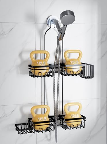 KEGII Shower Caddy Hanging for Handheld Showerheads, Rustproof Hanging Shower Organizer with Soap Dish, Toothbrush Holder and Hooks, Over Showerhead Caddy for Bathroom - style: Black – 2-Tier Hanging Shower Caddy