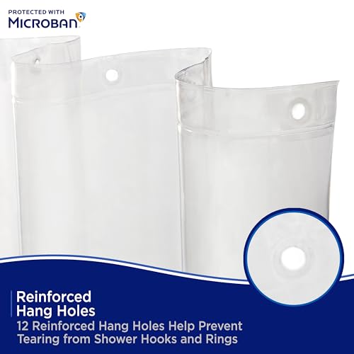 Kenney MB61122PK2 Microban Protected Lightweight 2.8 Gauge Waterproof PEVA Shower Curtain Liner with Durable Eyelet Hang Holes and Weighted Magnetic Hem for Bathroom, 70" W x 72" H, Clear, 2-Pack - color: Clear