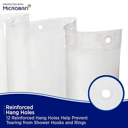 Kenney MB61122PK2 Microban Protected Lightweight 2.8 Gauge Waterproof PEVA Shower Curtain Liner with Durable Eyelet Hang Holes and Weighted Magnetic Hem for Bathroom, 70" W x 72" H, Clear, 2-Pack - color: Clear