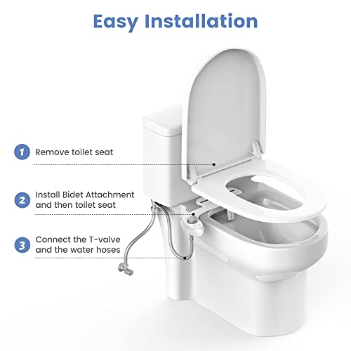 Ultra-Slim Bidet Attachment for Toilet - Effortless Non-Electric Self-Cleaning Dual Retractable Nozzles Bidets Toilet Seat, Adjustable Water Pressure Fresh Water Sprayer Baday
