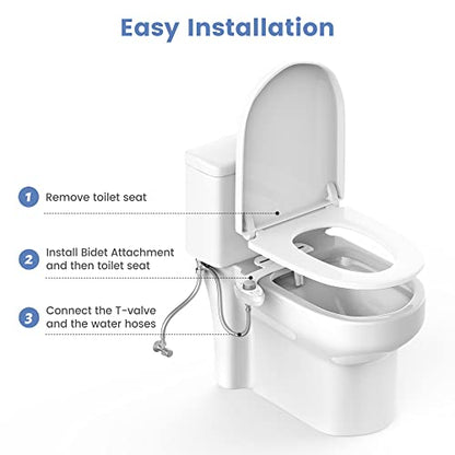 Ultra-Slim Bidet Attachment for Toilet - Effortless Non-Electric Self-Cleaning Dual Retractable Nozzles Bidets Toilet Seat, Adjustable Water Pressure Fresh Water Sprayer Baday