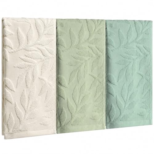 3pcs Sage Green Beige Leaves Hand Towels,100% Cotton 3D Leaf Jacquard Decorative Towel for Home Bathroom Kitchen Decor Gift,13.8x29.5 Inch - color: Light Green Beige, size: 3pcs