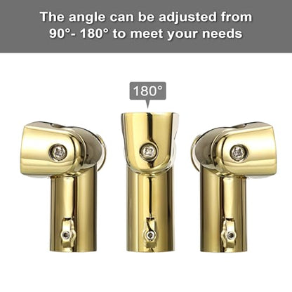 KoKone Shower Curtain Rod Bracket Set of 2 Adjustable 180° Rotation Bracket | for Curved Shower Curtain Rod Sturdy Zinc Alloy Wall Mounted Curtain Rod Holder for Bathroom, Wardrobe, Kitchen, Gold