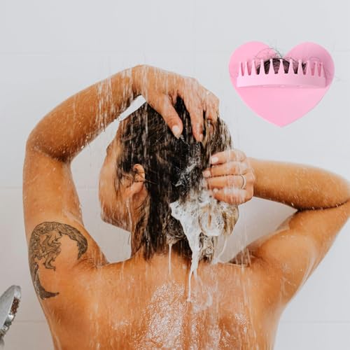 Hair Catcher Shower Wall, Heart Shape Shower Hair Grabber Collector Suction Silicone Bathtub Tool for Preventing Bathroom Clogged Drains (Pink)