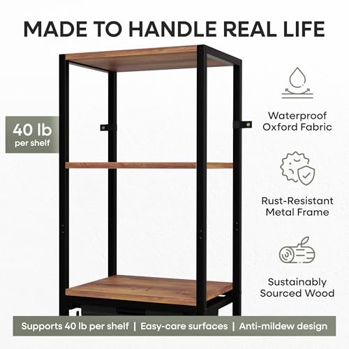 Tilt-Out Laundry Hamper with Shelf – 3 Tier Laundry Organizer with Waterproof Fabric Bin | Freestanding Storage Cabinet with Hooks for Bathroom & Bedroom