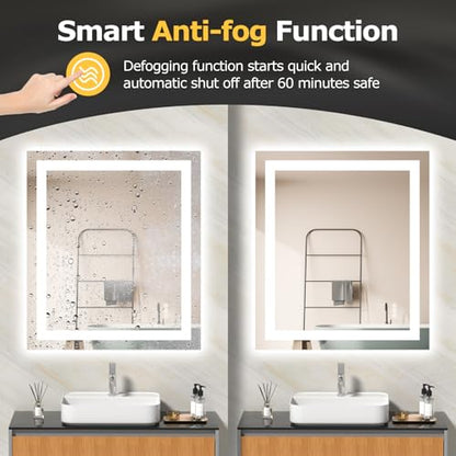 Hivone 28"X32" LED Bathroom Mirror with Lights, Anti-Fog, Dimmable, Backlit + Front Lit, Smart Bathroom Vanity Mirror, Memory Function, Shatterproof, Tempered Glass (Horizontal/Vertical) - size: 28"L x 32"W