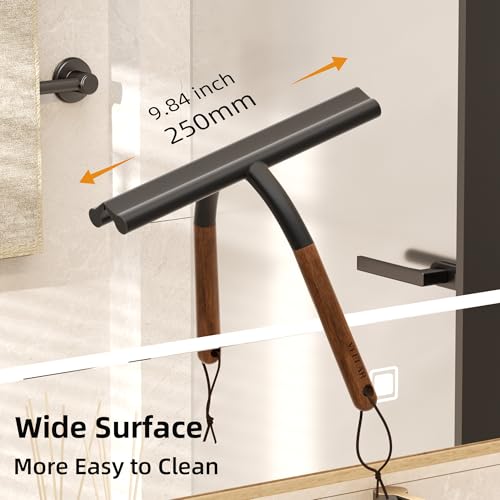 Shower Squeegee for Shower Glass, Bathroom Glass Cleaning Tool with Hook Mount, Squeegee for Glass Doors, Window Cleaning, Tile Shower Walls (Black+Wood) - color: Black+wood