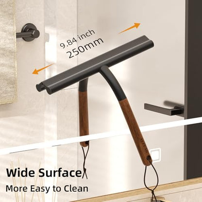 Shower Squeegee for Shower Glass, Bathroom Glass Cleaning Tool with Hook Mount, Squeegee for Glass Doors, Window Cleaning, Tile Shower Walls (Black+Wood) - color: Black+wood