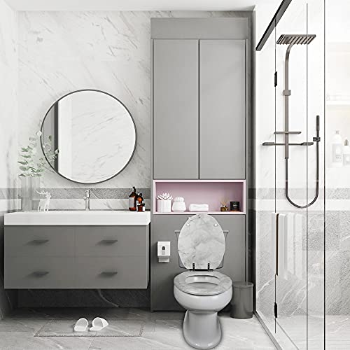 Angol Shiold Elongated Marble Toilet Seat with Zinc Alloy Hinges, Easy to Install and Clean, Anti-pinch (Gray) - color: Grey Marble, size: Elongated-18.5”