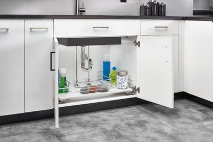 Rev-A-Shelf Solid Surface U-Shape Pullout Organizer for Sink Base Cabinets w/Soft-Close - size: Standard