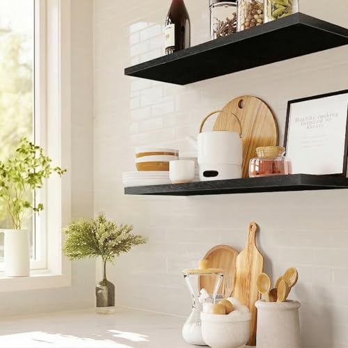 AMADA HOMEFURNISHING Floating Shelves Wall Mounted, 24 x 7 Inch Wall Shelves for Bathroom, Bedroom, Living Room, Black Shelves Set of 2 | Wall Shelves - color: Black, size: 24 inches