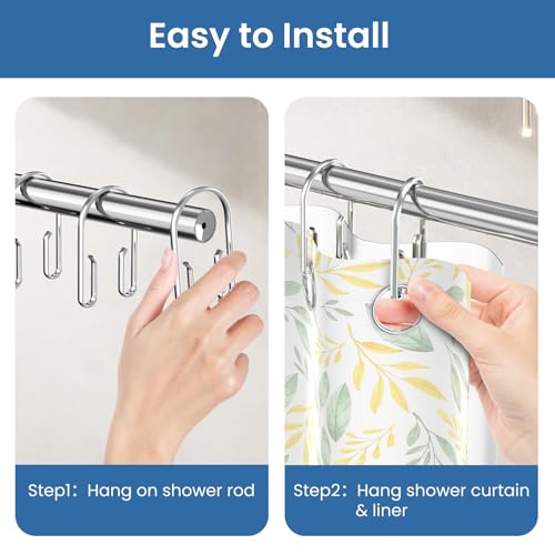 Chrome Shower Curtain Hooks Rings，Double Sided Shower Curtain Hooks Rust Proof，12 pcs Shower Hooks for Inside Shower，Smooth Sliding Anti-Drop Double Shower Rings for Curtain (Chrome) - color: Chrome