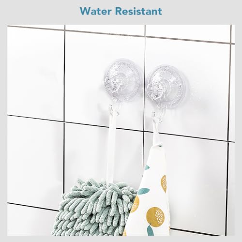 Suction Hooks 2 Packs, Clear Powerful Push and Lock Vacuum Suction Cup, Multi-Purpose Suction Shower Hooks for Front Door Window Glass Kitchen Towel Loofah Utensils, 2pcs
