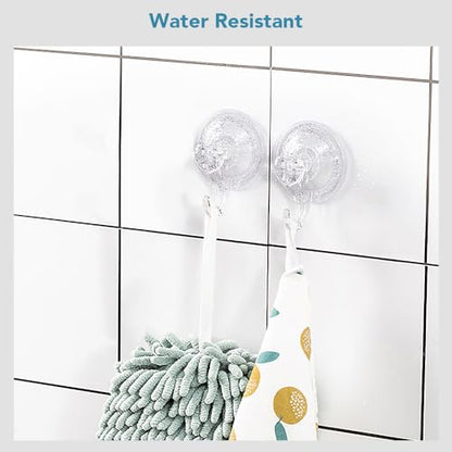 Suction Hooks 2 Packs, Clear Powerful Push and Lock Vacuum Suction Cup, Multi-Purpose Suction Shower Hooks for Front Door Window Glass Kitchen Towel Loofah Utensils, 2pcs