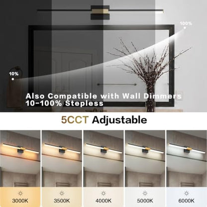 SOLFART Bathroom Light Fixtures 40-Inch: Black and Gold 5CCT Dimmable Vanity Lights for Bathroom, Solid Frosted Acrylic, Built-in Dimmer, 360 Degree Rotation, ETL IP44 - color: Black Gold-5CCT, 5-Step Brightness Control, size: 40 inch