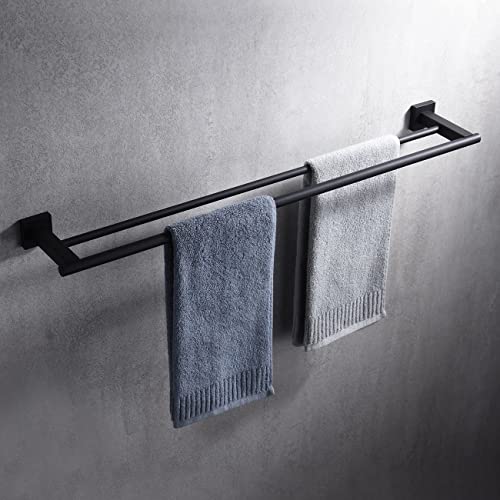 Miyili Matte Black Double Bath Towel Bar 30-Inch SUS 304 Stainless Steel Towel Holder Rack for Bathroom, A02B75B - color: Matte Black, size: 30-Inch